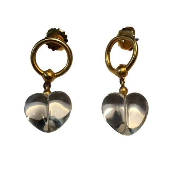 Clear Lucite Heart Drop Earrings Gold Tone 1980s Post Back‎ - Picture 2 of 6